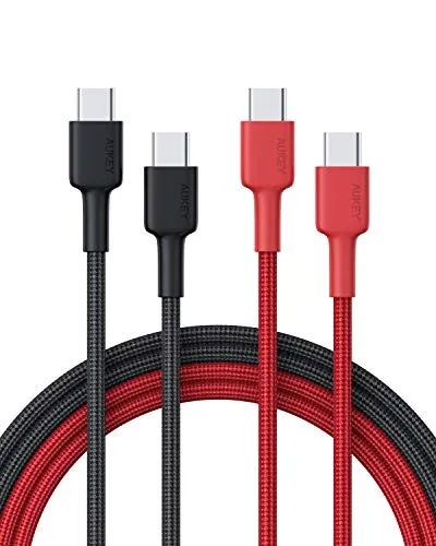 AUKEY USB C to USB C Cable 2-Pack, 60W Fast Charging Cable, 6.6ft Durable Braided Nylon USB Type-C Cable Compatible with Samsung Galaxy S20 Ultra/S20+/Note10+, Google Pixel 2/3/4, iPad Pro, and More