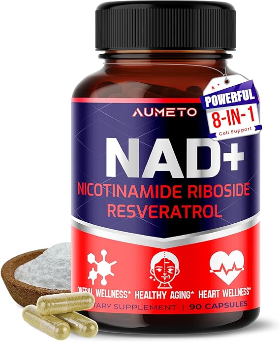 AUMETO NAD+ Nicotinamide Riboside 12,970mg with Resveratrol Quercetin - Cellular Energy & Repair, Vitality (90 Count (Pack of 1))