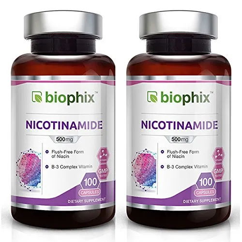 B3 Nicotinamide 500 mg 100 Caps 2 Pack - Natural Flush-Free Vitamin Formula | Gluten-Free Nicotinic Amide Niacin | Supports Skin Health | Healthy Cell Repair Support
