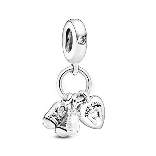 Baby Bottle & Shoes Dangle Silver Charm in 925 Sterling Silver Bead Charms Fit DIY Pandora Bracelets