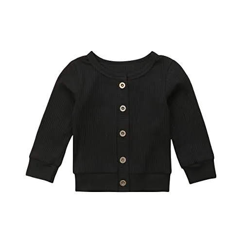 Baby Boys Girls Button-Down Cardigan Cotton Knit Sweater Top Outfits Clothes (Black, 6-12 Months)