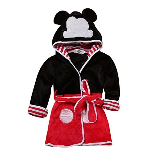 Baby Boys Girls Cartoon Bathrobe Soft Coral Fleece Infant Toddler Muticolored Sleepwear Outfit (Black&red, Size 120: 4-5T)