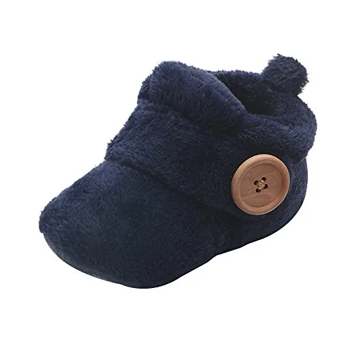 Baby Cozy Fleece Booties Non-Skid Soft Sole Infant Boys Girls Winter First Walkers Shoes (Blue, Age:9-12Month)