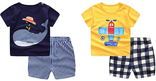 Baby T-Shirt Newborn Infant Baby Boy's Short-Sleeve Short Set Toddlers Kids Cartoon Tees Pant Sets 0-4T 2 -Set (6-12 Months, 2-Set)