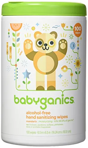 Babyganics Alcohol-Free Hand Sanitizer Wipes, Mandarin, 100 ct (Pack of 2), Packaging May Vary (Total 200 wipes)