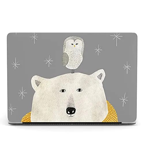Bandless Laptop Case Compatible with MacBook Air 13 Retina 2020 2019 2018 Models A2337 M1 A2179 A1932 , AJYX Plastic Protective Hard Shell Case Cover for Mac Air 13 with Touch ID - Bear & Owl