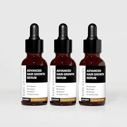 Bare Anatomy Advanced Hair Growth Serum| 3% Redensyl - 2x Better Results than Minoxidil | +4% Anagain + 3% Baicapil | Rosemary, Biotin | Hair growth & Hair fall control serum for Women Men | Pack of 3