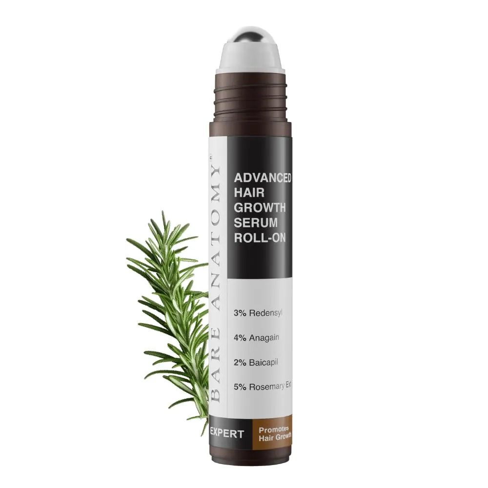 Bare Anatomy Advanced Hair Growth Serum Roll On 3% Redensyl 4% Anagain 2% Baicapil 5% Rosemary, Rice Water, Biotin & Saw Palmetto| Reduces Hair Fall, Supports Hair Growth for Men & Women