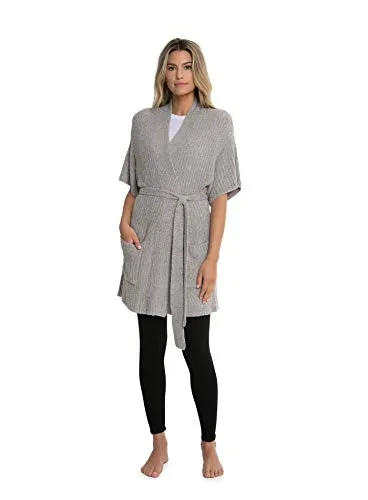 Barefoot Dreams CozyChic Lite Belted Kimono Cardi, Short Sleeve Cardigans for Women, Oversized Ribbed Sweaters with Open Front, Fall and Winter Outerwear - (Pewter Silver)