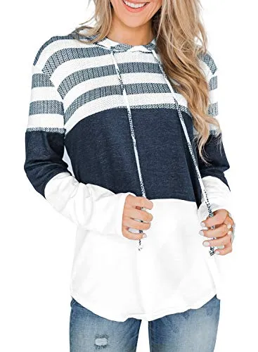 Barlver Women's Casual Hoodies Long Sleeve Sweatshirts Cowl Neck Drawstring Hooded Pullover Top with Pockets
