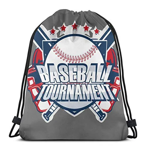 Baseball Badge Drawstring Sports Backpack Lightweight Gym Yoga Sackpack Shoulder Rucksack Casual Outdoor Daypack for Women and Men
