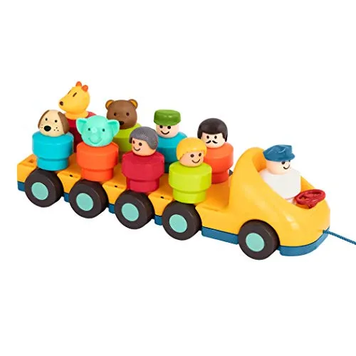 Battat ï¿½ Spinning Bus ï¿½ Developmental Pull Toy with Accessories for Toddlers ï¿½ Bus Toy with Moving Parts and 9 Toy Characters ï¿½ 18 Months +