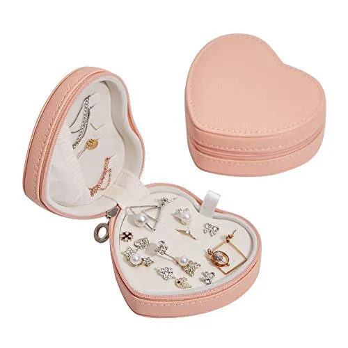 Bausweety Portable Jewelry Box Heart Shape Lovely Jewelry Organizer for Earrings Rings Necklaces Bracelets