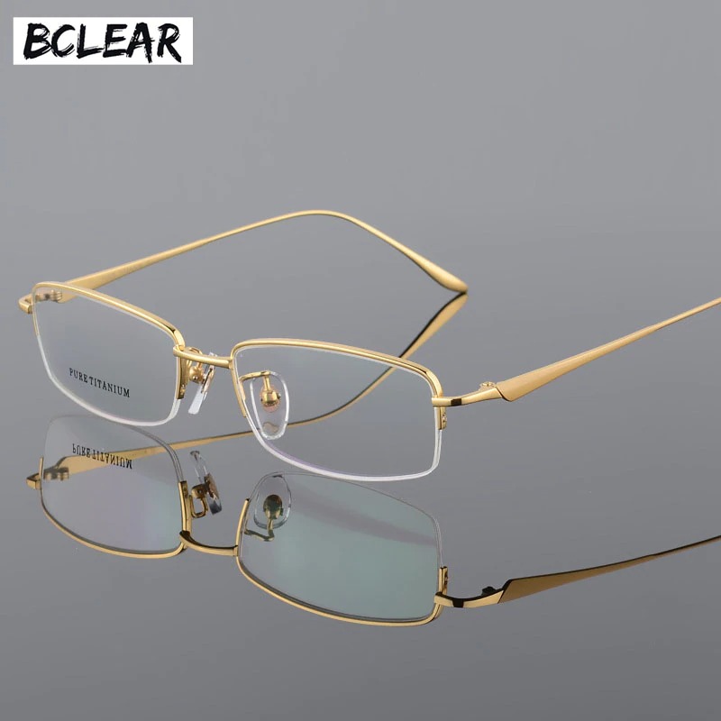 BCLEAR Best Quality 100% Pure Titanium Half Rim Eyeglasses Prescription Frame Black Gray Gold Silver Men Women Optical Eyewear