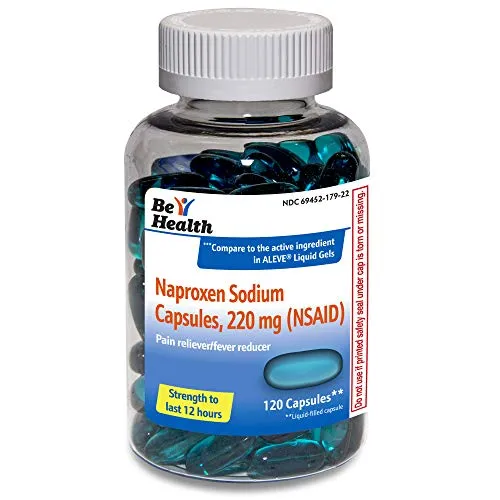 Be Health Naproxen Sodium 220 Mg Capsules, Pain Reliever/Fever Reducer (NSAID), Made in USA, 120 Count