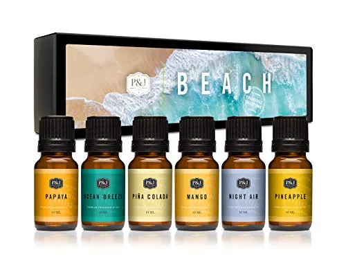 Beach Set of 6 Premium Grade Fragrance Oils - Ocean Breeze, Papaya, Pina Colada, Mango, Pineapple, and Night Air