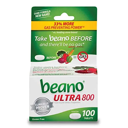 beano Ultra 800 Gas Prevention, Food Enzyme Dietary Supplement, Help Digest Gas-Causing Foods, 100 Tablets