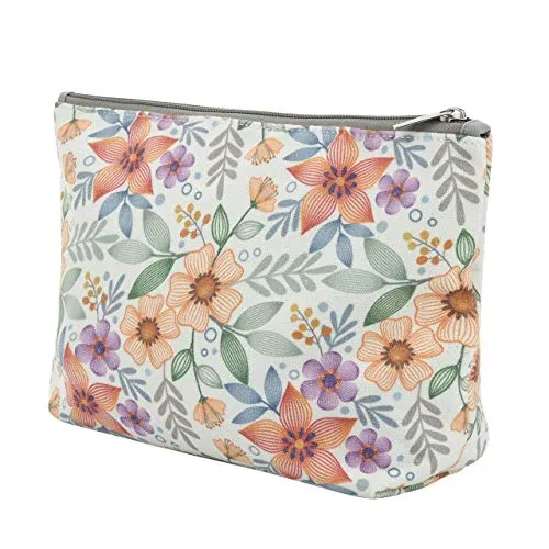 Beautyflier Cosmetic Bag for Women, Cute Makeup Bags Canvas Travel Toiletry Bag Accessories Purse Organizer (Large, Flower)