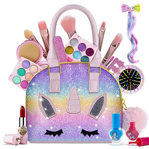 Beayuck Kids Makeup Kit for Girl-Washable Makeup for Kids with Colorful Unicorn Bag,Toddler Girl Toys Pretend Makeup Beauty Set Toys,Birthday Gifts for Girls at The Age of 3,4,5,6,7,8,9,10,11,12