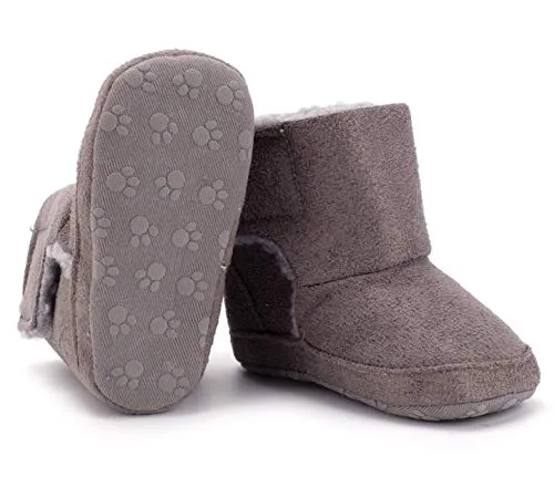 Bebila Baby Boots Warm Winter First Walker Soft Fleece Fur Lined Toddler Booties Anti-Slip Sole Shoes for Girls Boys (US 6M/5.12ï¿½/13cm, Gray)