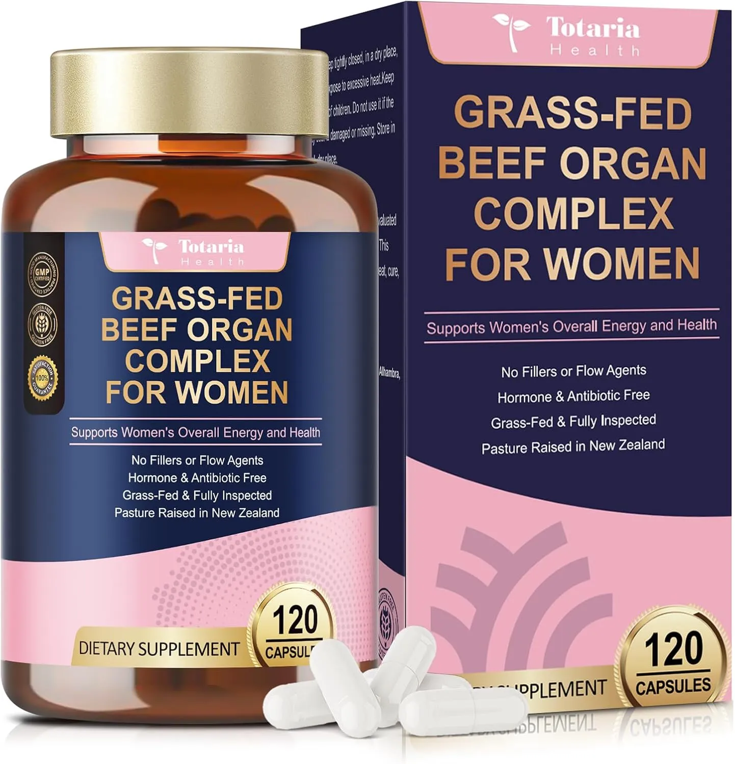 Beef Organ Supplement for Women - Beef Liver, Kidney, Heart,Uterus Tissue - Balance Hormones & Women's Overall Energy - Grass Fed, Pasture Raised - Natural Iron Supplement with Folate - 120 Capsules