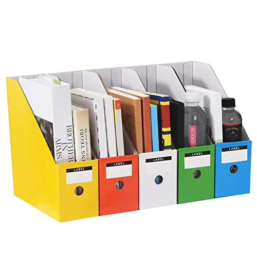 Beetparent Contents Magazine File Holder, Desk File Organizer, Sturdy Cardboard Magazine Holders, Book Bins, Desk File Holder Organizers and Storage, Folder Holder with Labels(5 Pack, Multi-Color)