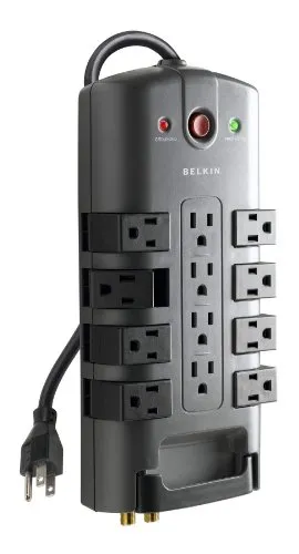 Belkin Surge Protector Power Strip w/ 8 Rotating & 4 Standard Outlets - 8ft Sturdy Extension Cord w/ Flat Pivot Plug for Home, Office, Travel, Desktop & Charging Brick - 4320 Joules of Protection