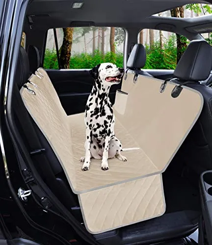 Benephit Dog Seat Covers with Mesh Visual Window 100% Waterproof Nonslip Pet Car Seat Cover for Back Seat with Storage Pockets, Washable Dog Hammock for Cars Trucks and SUVs (Standard, Beige)