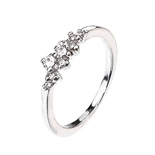 BEUU Platinum-Plated Sterling Silver Swarovski Zirconia Round-Cut Three-Stone Ring Set