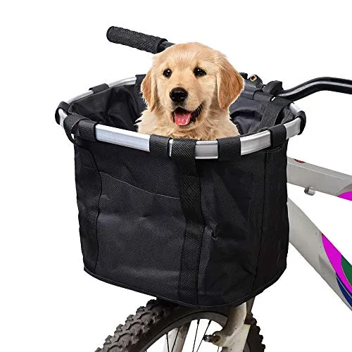 Bicycle Basket Folding Detachable Cycling Bag Easy Install Quick Released Small Pet Cat Dog Carrier Front Removable Bicycle Handlebar Basket Multi Purpose Black Bike Basket Carrier Picnic Shopping