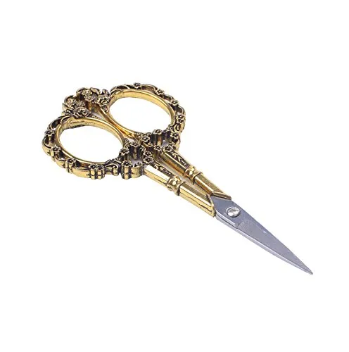 BIHRTC Vintage European Style Plum Blossom Scissors for Embroidery, Sewing, Craft, Art Work & Everyday Use (Gold)
