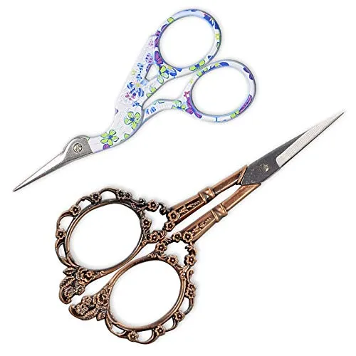 BIHRTC Vintage Plum Blossom Scissors and Classic Crane Design Sewing Scissors for Embroidery, Sewing, Craft, Art Work & Everyday Use - Pack of 2,1pc Per Design