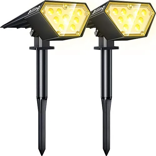 Biling Solar Spotlights Outdoor, 2-in-1 Solar Landscape Lights 12 LED Bulbs Solar Powered Lights IP67 Waterproof Adjustable Wall Light for Patio Pathway Yard Garden Driveway Pool - Warm White