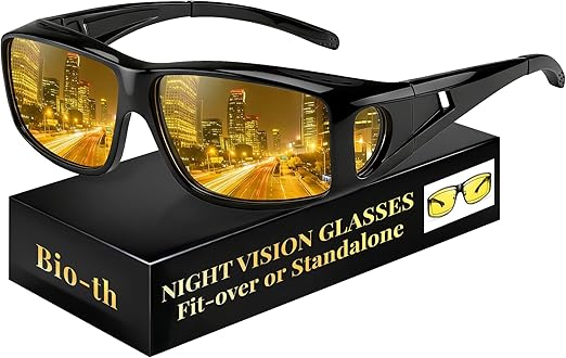 Bio-th Night Driving Glasses for Men Women, Fit Over Glasses Anti Glare Polarized Night Vision Glasses for Driving,HD Lens
