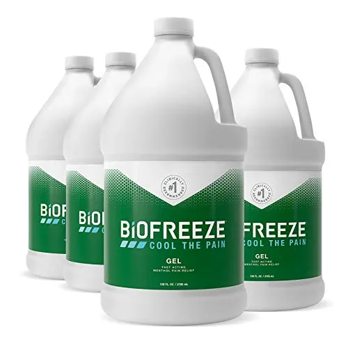 Biofreeze Pain Relief Gel, 1 Gallon Pump, Green, Pack of 4 (Packaging May Vary)