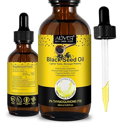 Black Seed Oil, 60ML Organic Cold Pressed Unrefined Black Seed Oil, Pure Natural Black Seed Oil for Hair Growth, Strengthen Immunity, Digestive Health and Brain Support, Glass Bottle, 2.02 oz