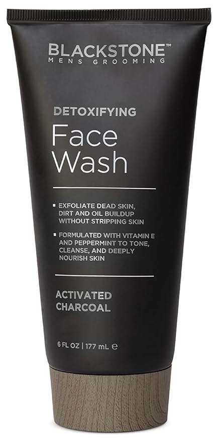 Blackstone Men's Grooming Detoxifying Face Wash with Vitamin E and Peppermint - Deep Cleansing & Exfoliating | Paraben & Cruelty Free | Made in USA - Activated Charcoal (6 Fl Oz)