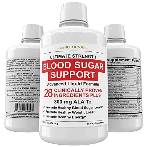 Blood Sugar Diabetic Support Liquid Supplement - 28 Vitamins Minerals and Herbs with 300 mg Alpha Lipoic Acid Multivitamin Formula - for Energy & Vitality, Healthy Body Weight and Blood Sugar Control