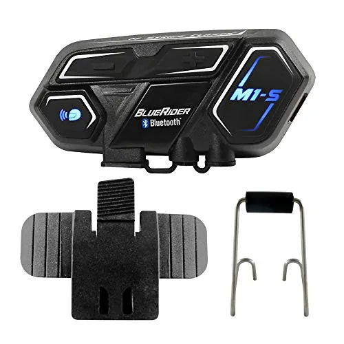 BlueRider M1-S EVO Bluetooth Motorcycle Headset - 4-Way Wireless Intercom up to 1ï¿½ Miles, Waterproof Bluetooth Helmet Headset Kit with Music, Calls, and Navigation