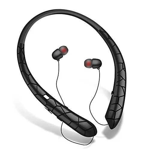 Bluetooth Headphones LIUHE Wireless Headphones with Retractable Earbuds Neckband Headset with Mic Sport Sweatproof Stereo Earphones (16 Hours Work Time, Noise Cancelling, Bluetooth 5.0) (Black)