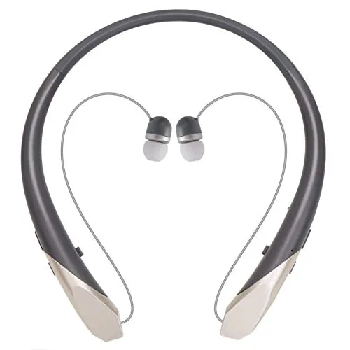 Bluetooth Retractable Headphones, Wireless Earbuds Stereo Headsets Neckband Earphone Noise Canceling with Mic Compatible with iPhone,Samsung,Android,iPad,PC(15 Hours Playtime) (Grey)
