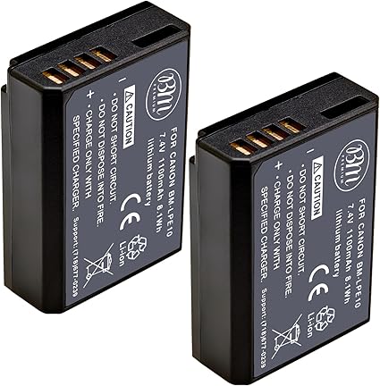BM Premium 2-Pack of LP-E10 Batteries for Canon EOS Rebel T3, T5, T6, T7, T100, Kiss X50, Kiss X70, EOS 1100D, EOS 1200D, EOS 1300D, EOS 2000D, EOS 4000D Digital Camera