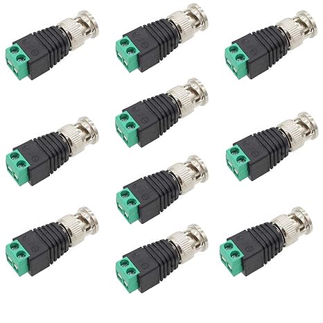 BNC Male Connector 10-Pack, BNC Male Balun Adapter to 2 Screw Terminal Solerless Adapter for Vedio Transmit CAT5/6 to CCTV Suvelliance Camera System