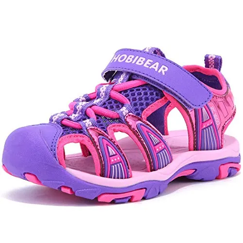 BODATU Girls' Summer Outdoor Beach Sports Closed-Toe Sandals Purple 1, 6.5 Toddler