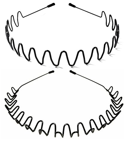 bodbop XINGZHE Hair Bands, 2 PCS Metal Headbands for Men Women's Fashion Headband Stylish Sports Hairband Head Hoop with Non Slip Wavy Teeth, Black (Wide Wavy + Hook Wavy)