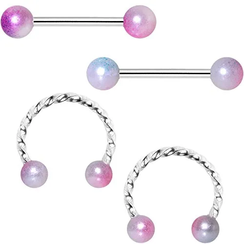 Body Candy Unisex 4PC Stainless Steel Purplish Captive Bead Ring Nipple Rings Piercing Set 14g 9/16