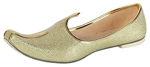 BombayFlow Roy Punjabi Jutti Sherwani Indian Dress Shoes Wedding Khussa Mojari Footwear, Gold, Men's Size 12