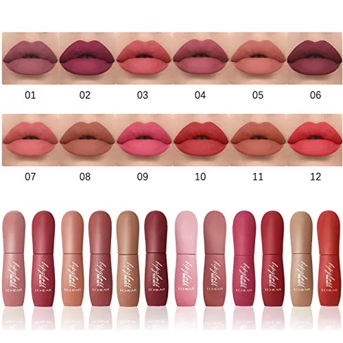 BONNIESTORE 12 Colors Matte Liquid Lipstick Set, Waterproof Long Lasting 12Pcs lipstick Set Matte Lip Gloss Durable Liquid Lipgloss Set for Women Makeup