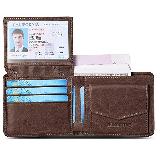 BOSTANTEN Genuine Leather Wallets for Men Bifold RFID Blocking Wallet with 2 ID Window Coffee