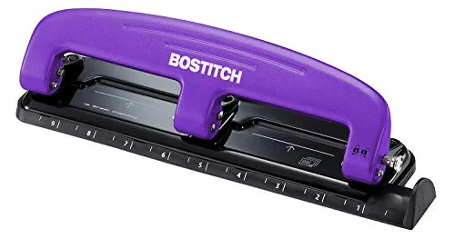 Bostitch Office EZ Squeeze Reduced Effort 3-Hole Punch, 12 Sheets, Purple (2105), 1.6